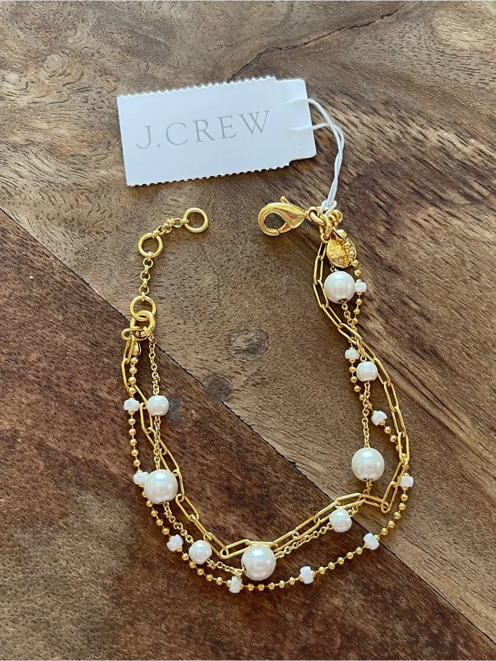 J. Crew Gold and White Faux Pearl Multi-Strand Bracelet